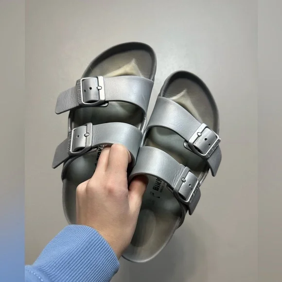 Birkenstock Arizona Essentials Metallic Silver Size 37 - Picture 11 of 13